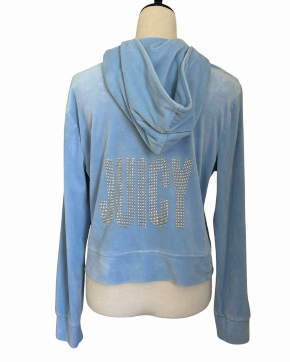 Juicy By Juicy Couture Velour Zip Up Jacket Womens Large Blue Hood Casual Y2K
